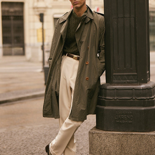 Herren Lange Trenchcoat im klassischen Stil mit praktischen Taschen Drune