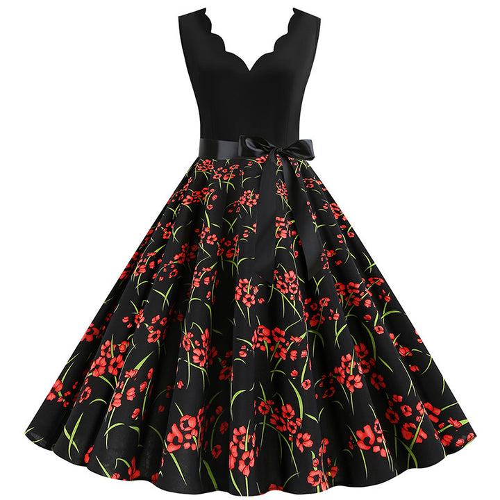 Damen Swingkleid mit floralem Muster und elegantem Schößchen Drune