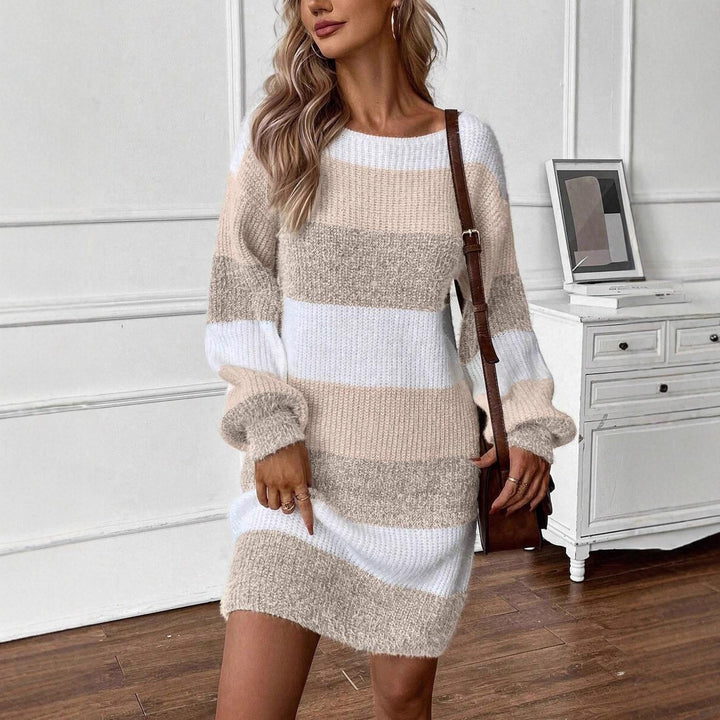 Damen Gemütlicher Strickkleid mit modischem Streifenmuster Drune