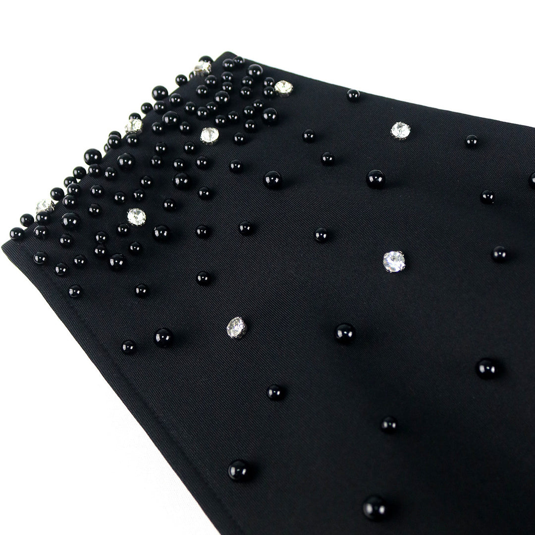 Damen elegantes Wickelkleid mit schimmernden Perlen und asymmetrischem Rüschensaum Drune