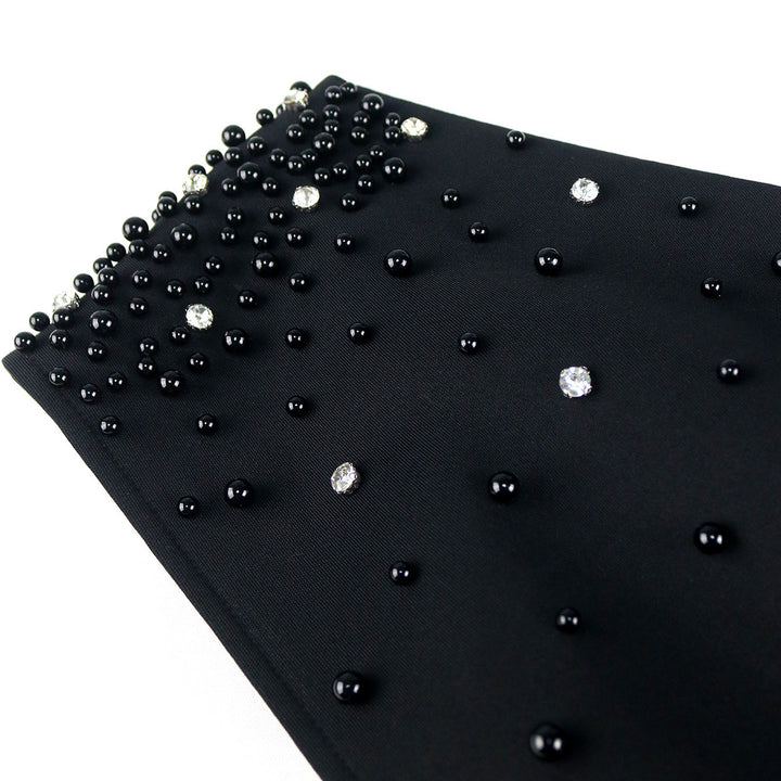 Damen elegantes Wickelkleid mit schimmernden Perlen und asymmetrischem Rüschensaum Drune