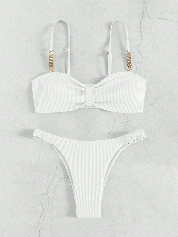 Damen Bustier-Bikini mit elegantem Schleifen-Design und modischen Akzenten Drune