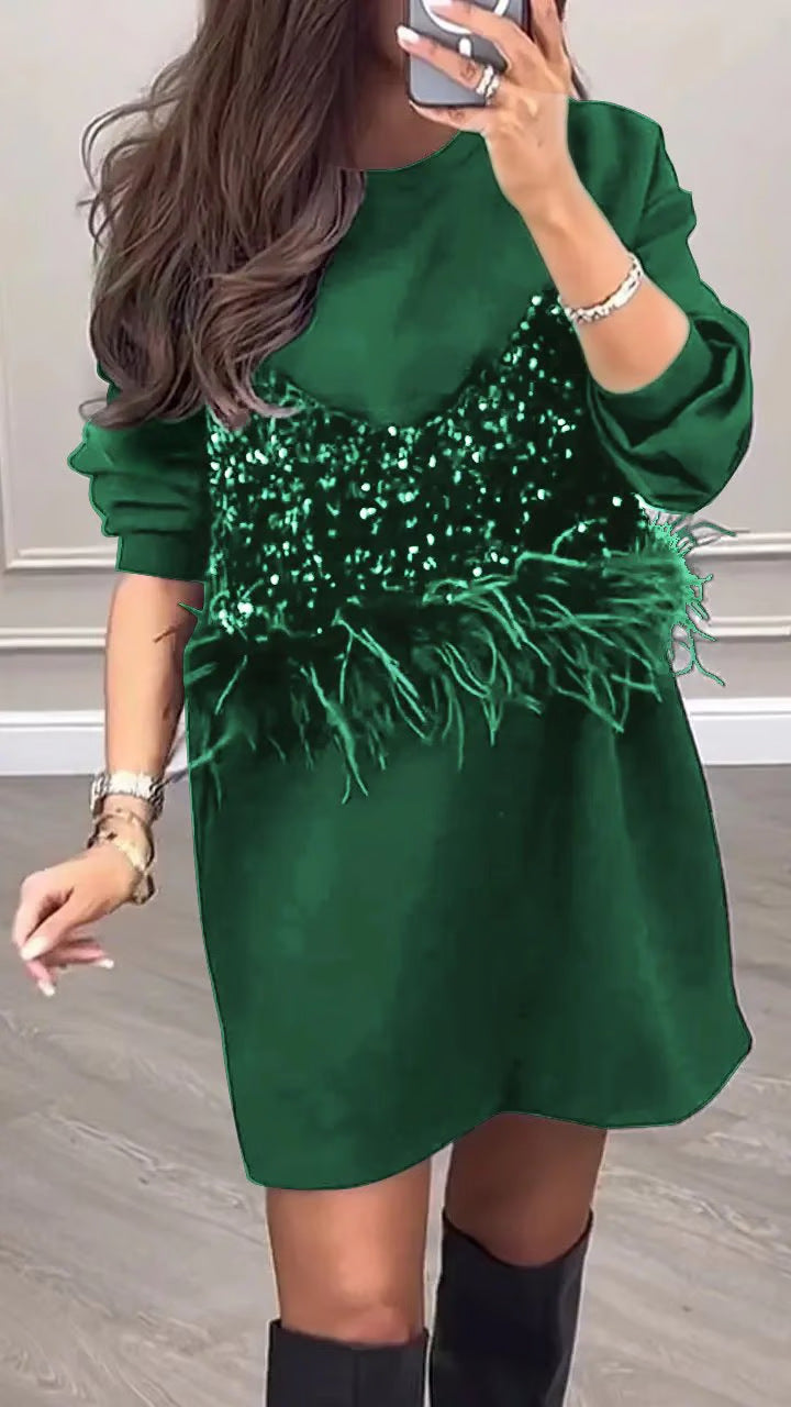 Damen modisches Sweatkleid mit glitzerndem Oberteil Drune