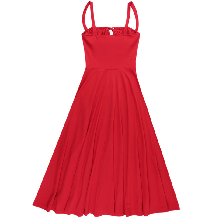 Damen Elegantes Maxikleid mit gerafftem Oberteil und ausgestelltem Rock Drune