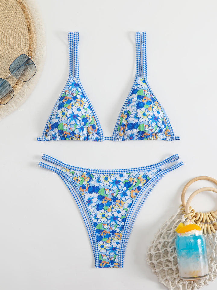 Damen Triangel-Bikini-Set mit verstellbaren Trägern und floralem Muster Drune