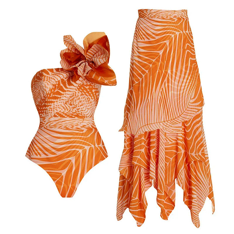 Damen Bikiniset mit asymmetrischem Oberteil und fließendem Maxirock Drune