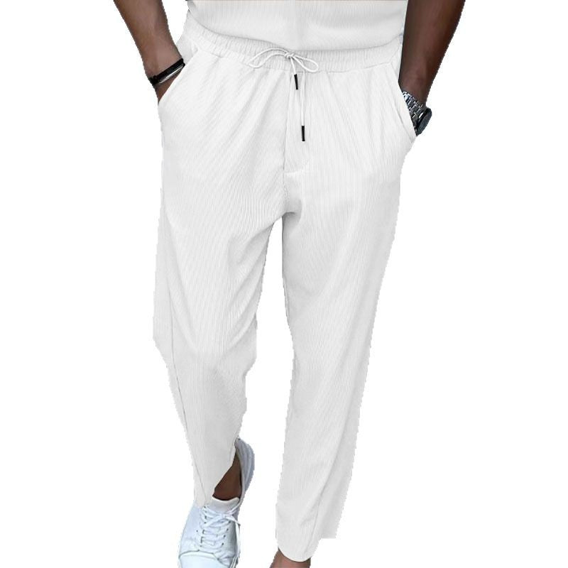Herren nan atmungsaktive Leinenmix-Chinohose mit elastischem Tunnelzugbund, dezenter Bügelfalte und seitlichen Eingrifftaschen Drune