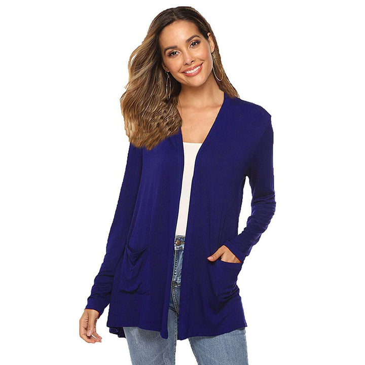 Damen lässiger Strickcardigan mit tiefem V-Ausschnitt und praktischen Taschen Drune