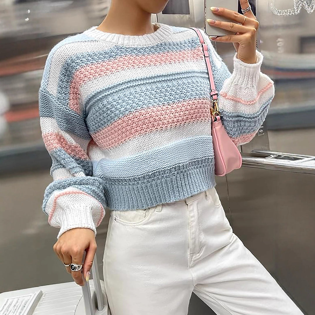 Damen Modischer Pullover mit einzigartiger Streifenstruktur und lässigem Schnitt Drune