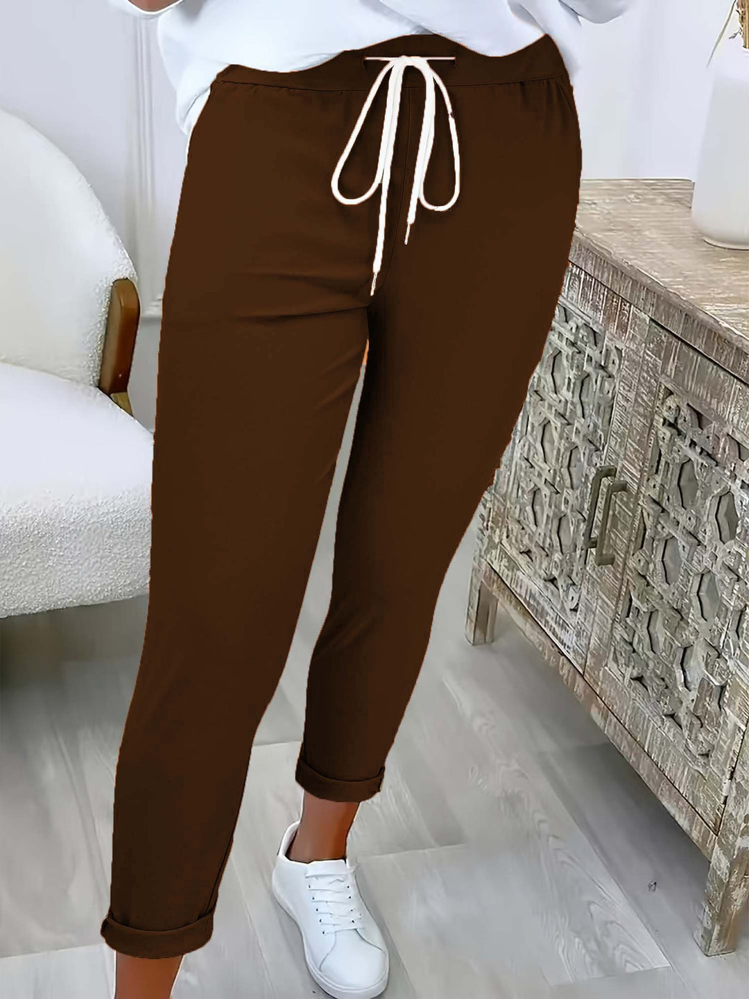 Damen nan taillierte Freizeithose mit Kordelzug und Umschlagbündchen Drune