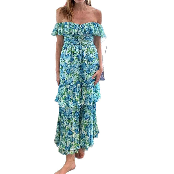 Damen Maxikleid mit voluminösen Rüschendetails und floralem Print Drune