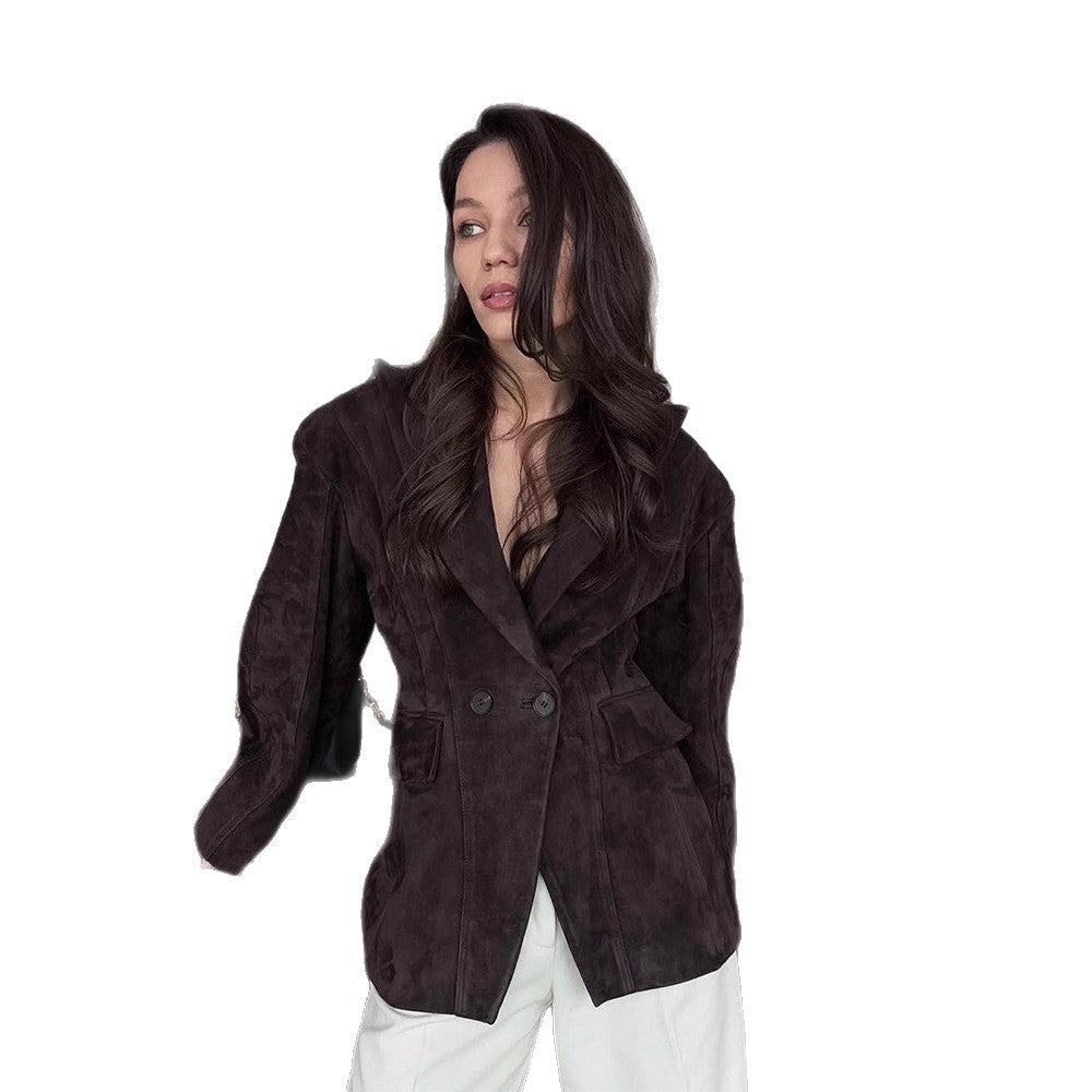 Damen modische Übergröße Blazerjacke mit strukturiertem Design und klassischen Knopfdetails Drune