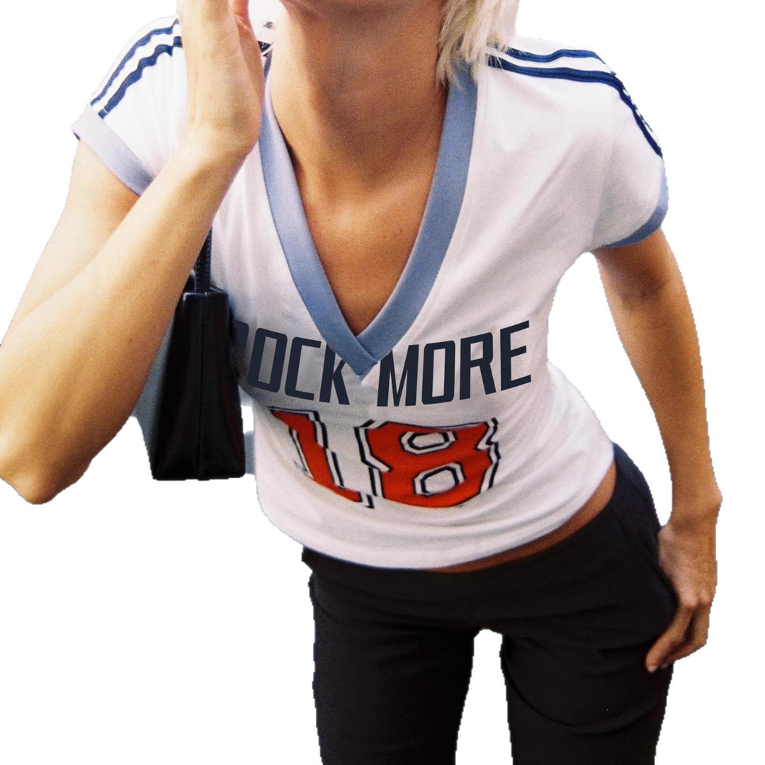 Damen V-Ausschnitt Kurzarm-Shirt mit sportlichem Statement-Druck Drune