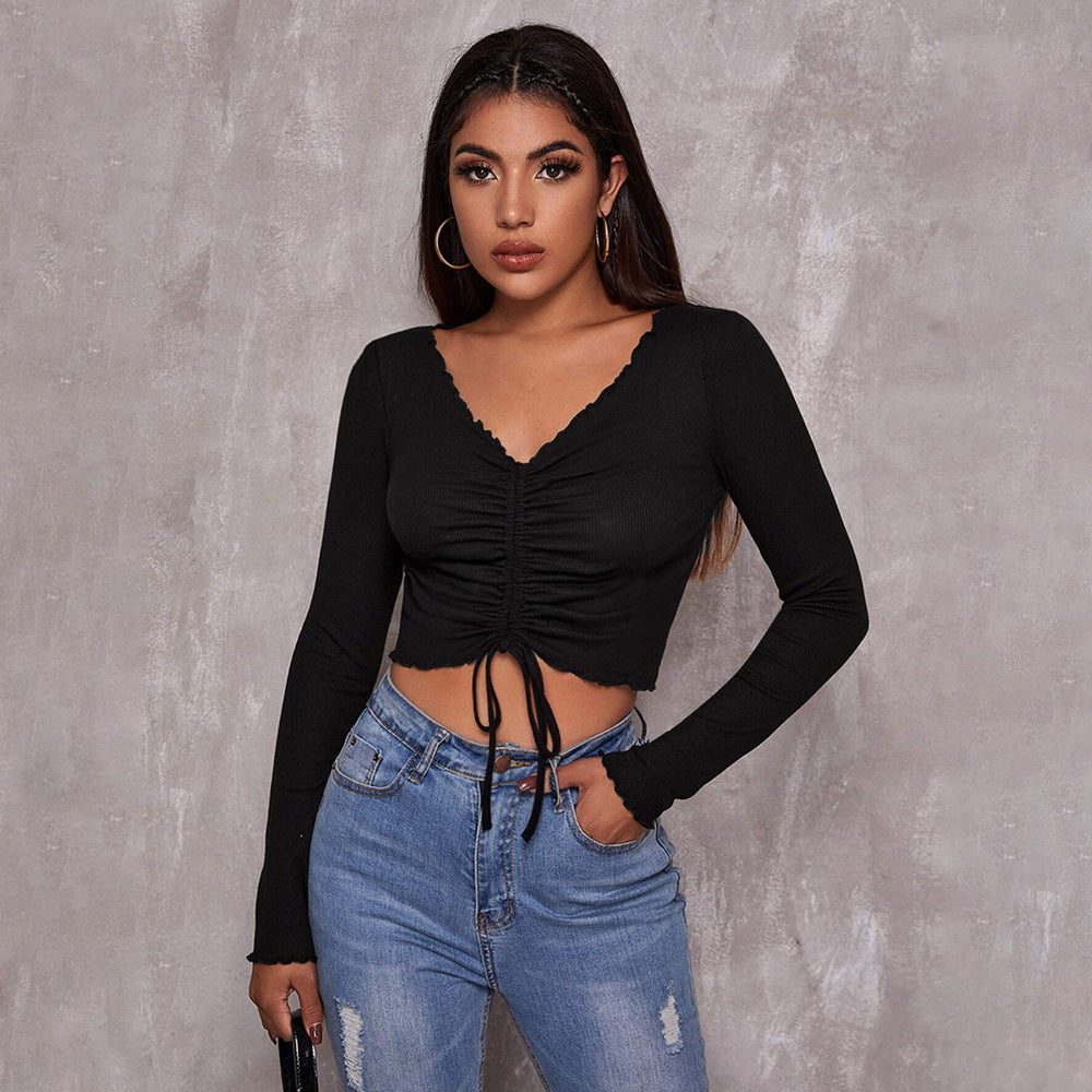 Damen cropped Oberteil mit Schnürung und eleganten Rüschendetails Drune