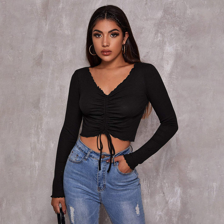 Damen cropped Oberteil mit Schnürung und eleganten Rüschendetails Drune