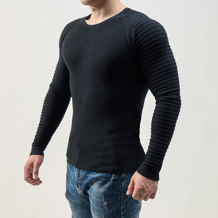 Herren moderner Langarmpullover mit strukturiertem Design und ribbeliertem Ärmel Drune