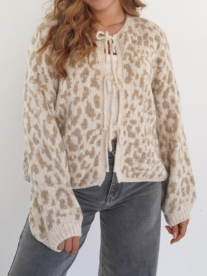 Damen Cardigan mit auffälligem Tiermuster und eleganten Bindebanddetails Drune
