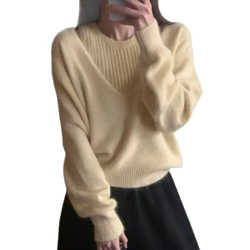 Damen Pullover mit tiefem V-Ausschnitt und feiner Ribstruktur Drune