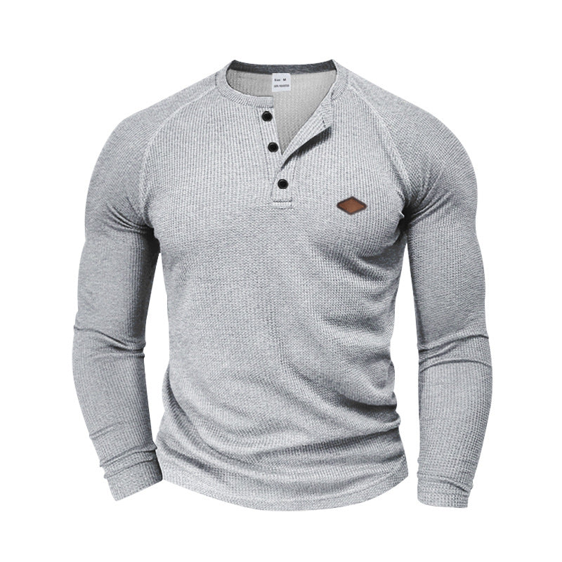 Herren langärmliges Henley-T-Shirt mit strukturiertem Gewebe und modischem Knopfdesign Drune