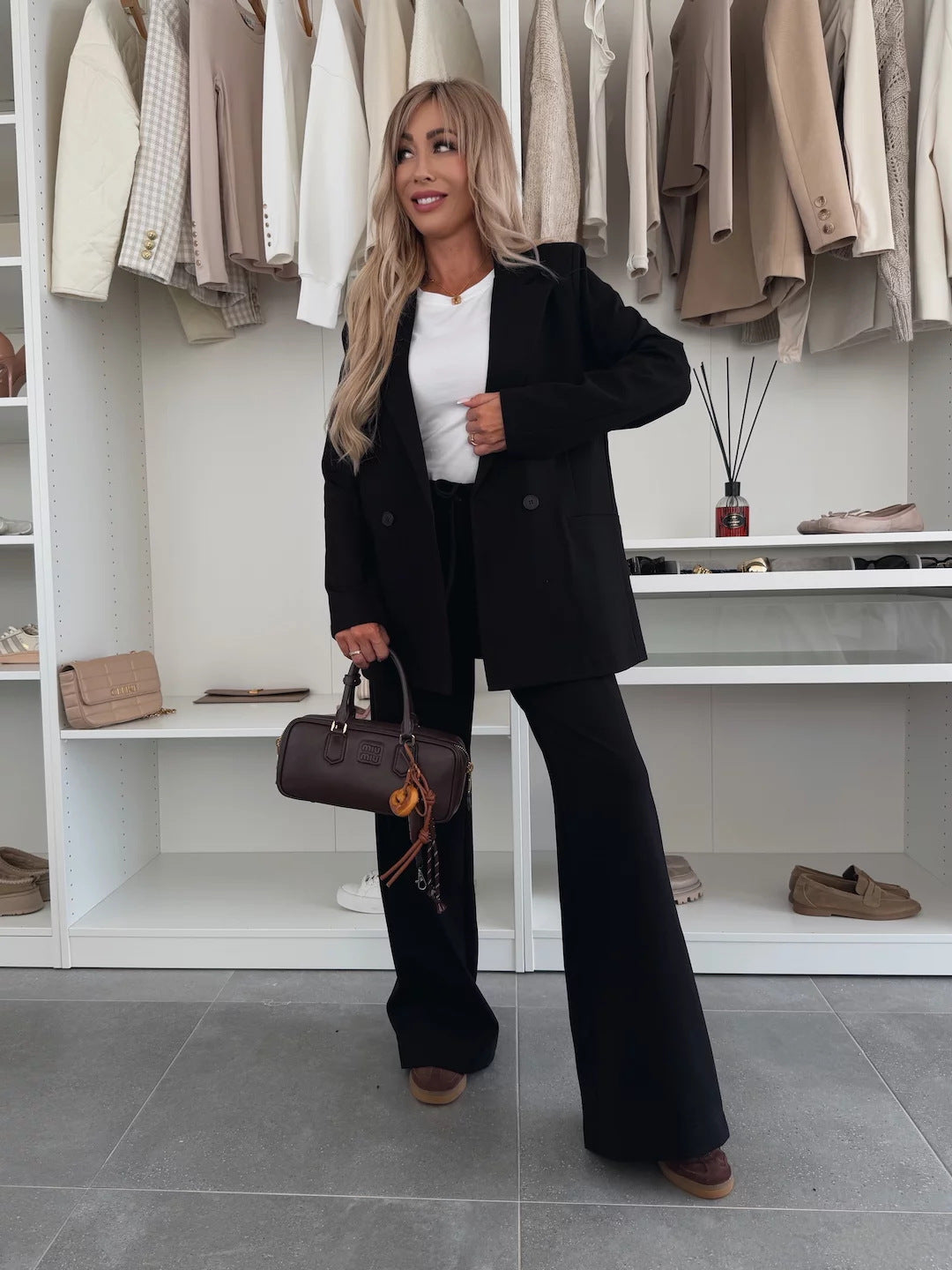 Damen elegantes und modisches Blazer-Set mit weitem Hosen Drune