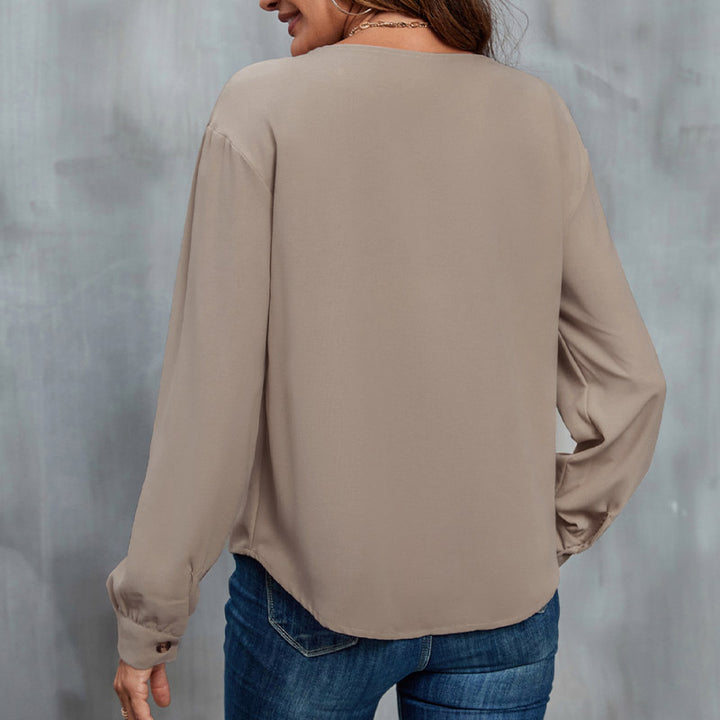 Damen elegante Bluse mit modernen Knopfdetails und asymmetrischem Ausschnitt Drune