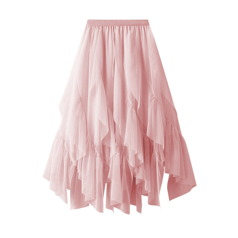Damen Voluminöser Tüllrock mit asymmetrischem Saum und mehrlagigem Design Drune