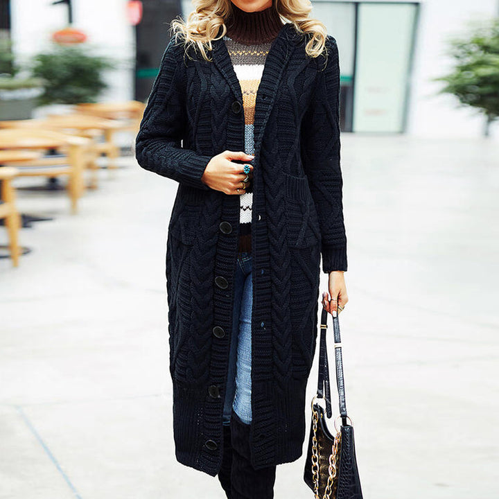 Damen Strickmantel mit voluminösem Zopfdesign und praktischen Taschen Drune