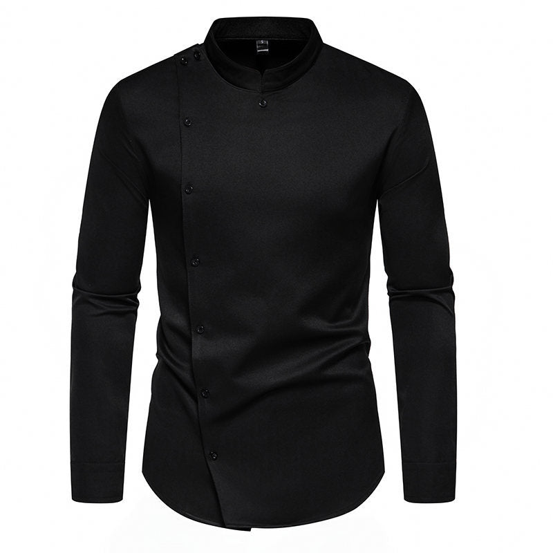 Herren Langarmhemd mit modernem Knopfdesign und Stehkragen Drune