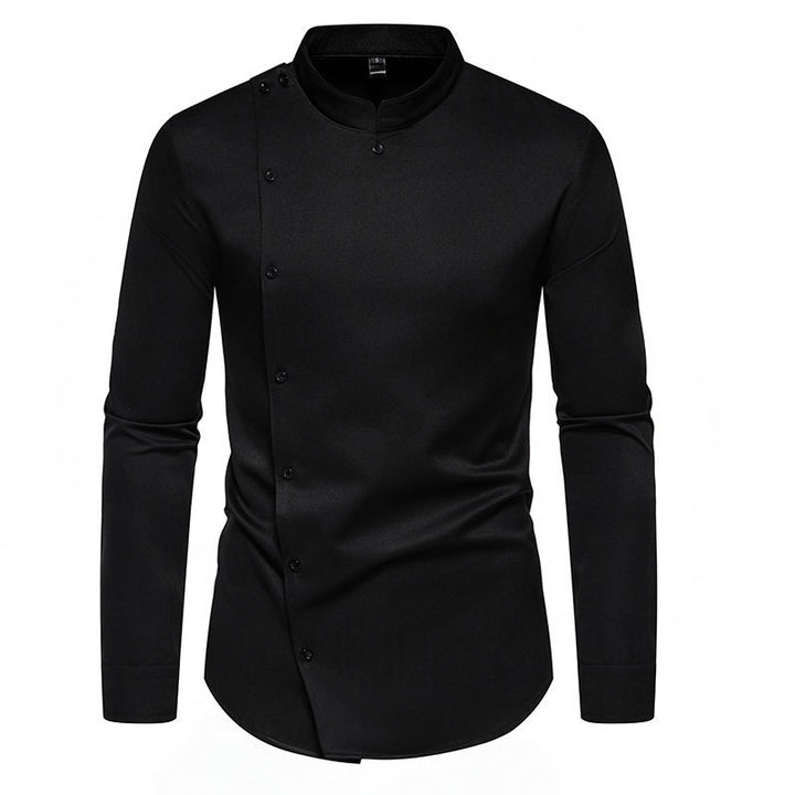 Herren Langarmhemd mit modernem Knopfdesign und Stehkragen Drune
