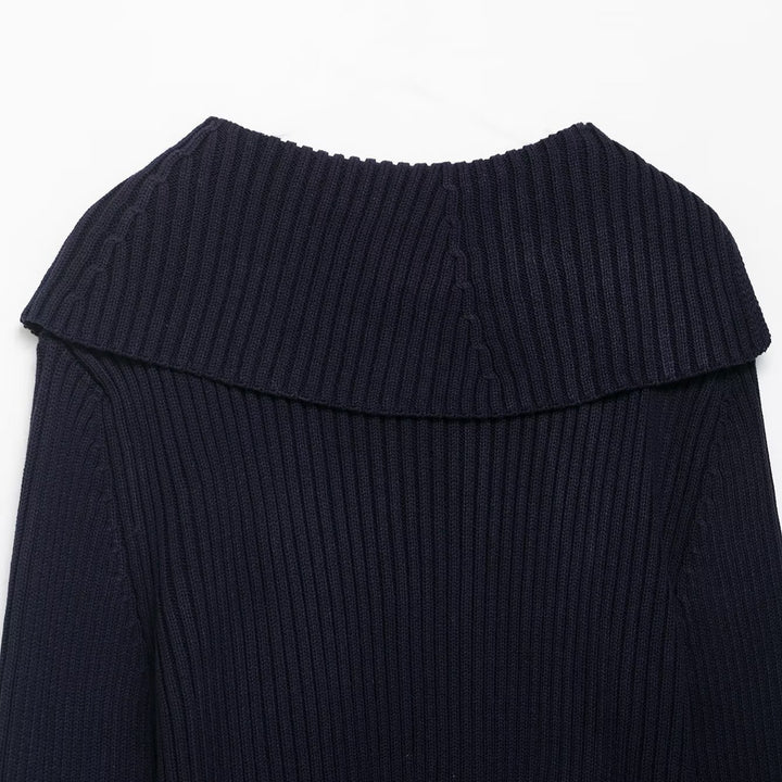 Damen Strickpullover mit asymmetrischem Reißverschluss und voluminösem Kragen Drune