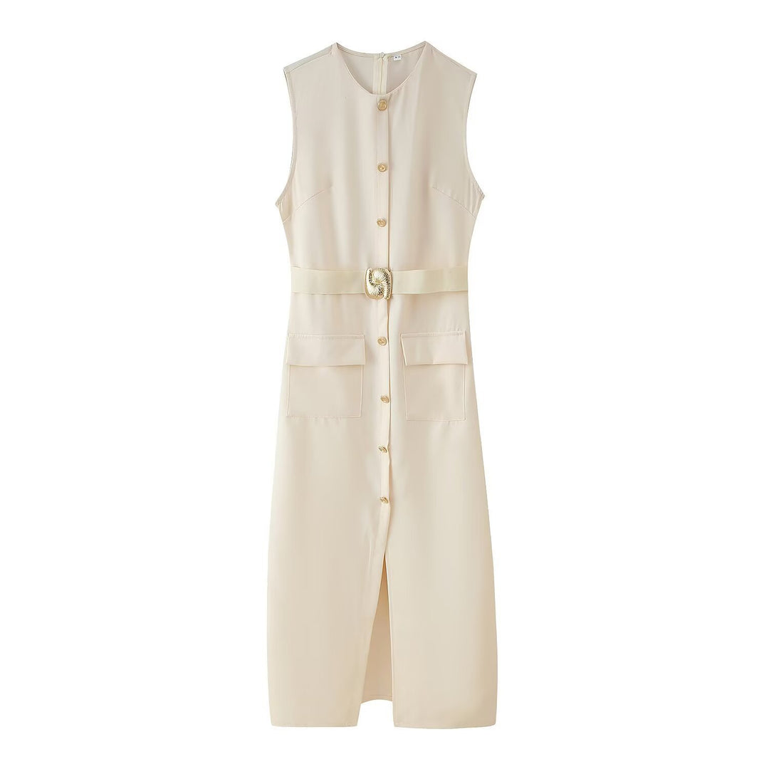 Damen Utility Midi Kleid mit Gürtel-Taille und Taschen-Detail Drune