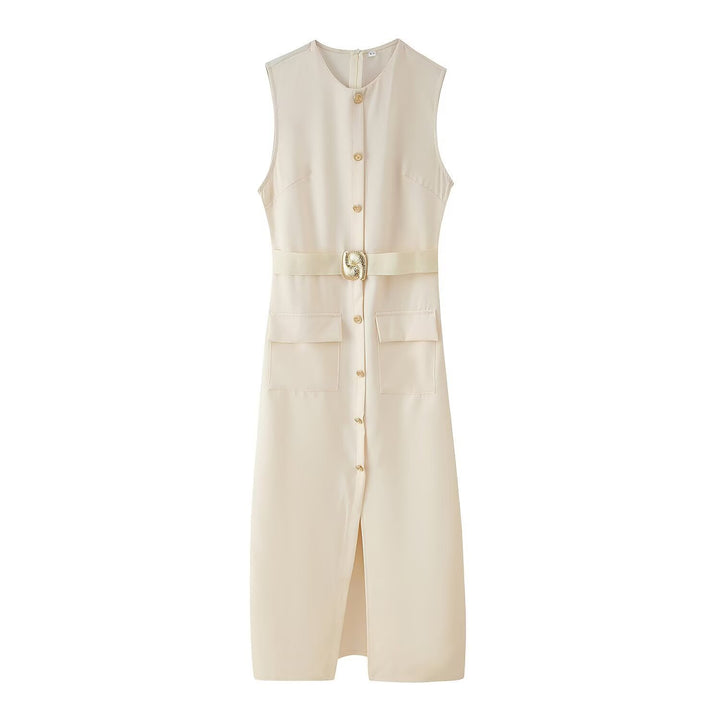 Damen Utility Midi Kleid mit Gürtel-Taille und Taschen-Detail Drune