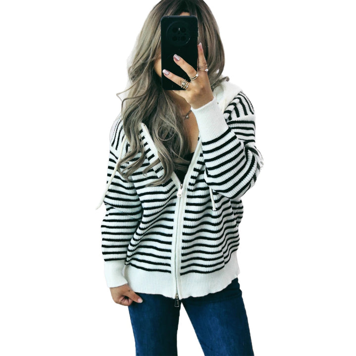 Damen Sportlicher Hoodie mit Streifenmuster und lässigem Schnitt Drune