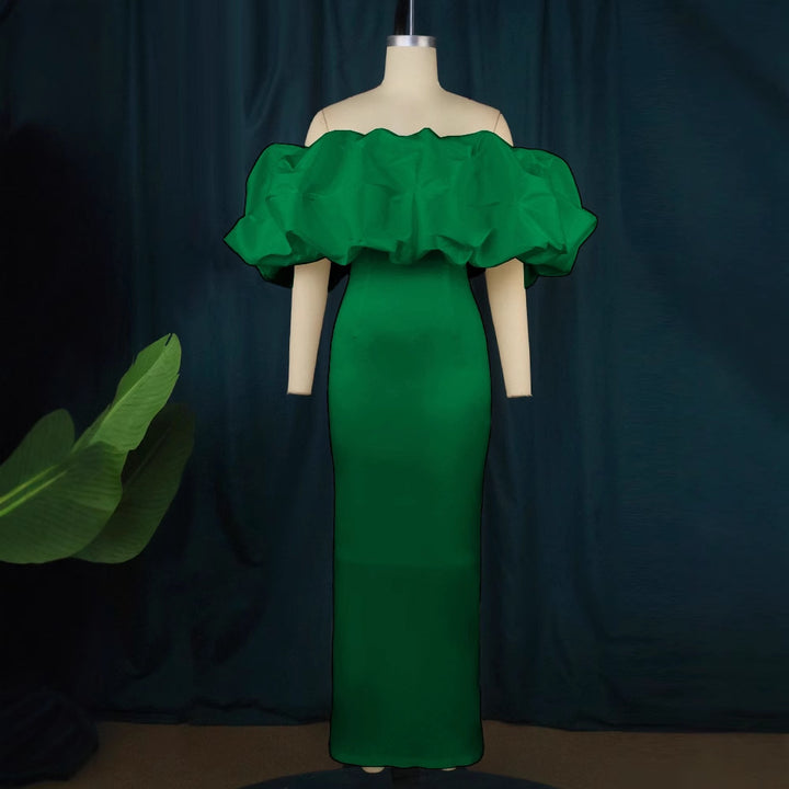 Damen Elegantes Off-Shoulder Maxikleid mit voluminösen Rüschensäumen Drune