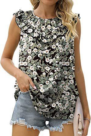 Damen leichtes Rüschenshirt mit elegantem Rundhalsausschnitt Drune