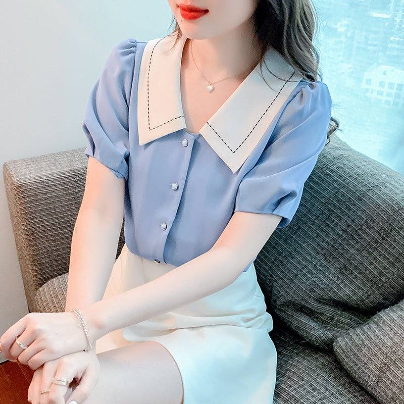 Damen elegante Bluse mit großem Kragen und Rüschendetails Drune