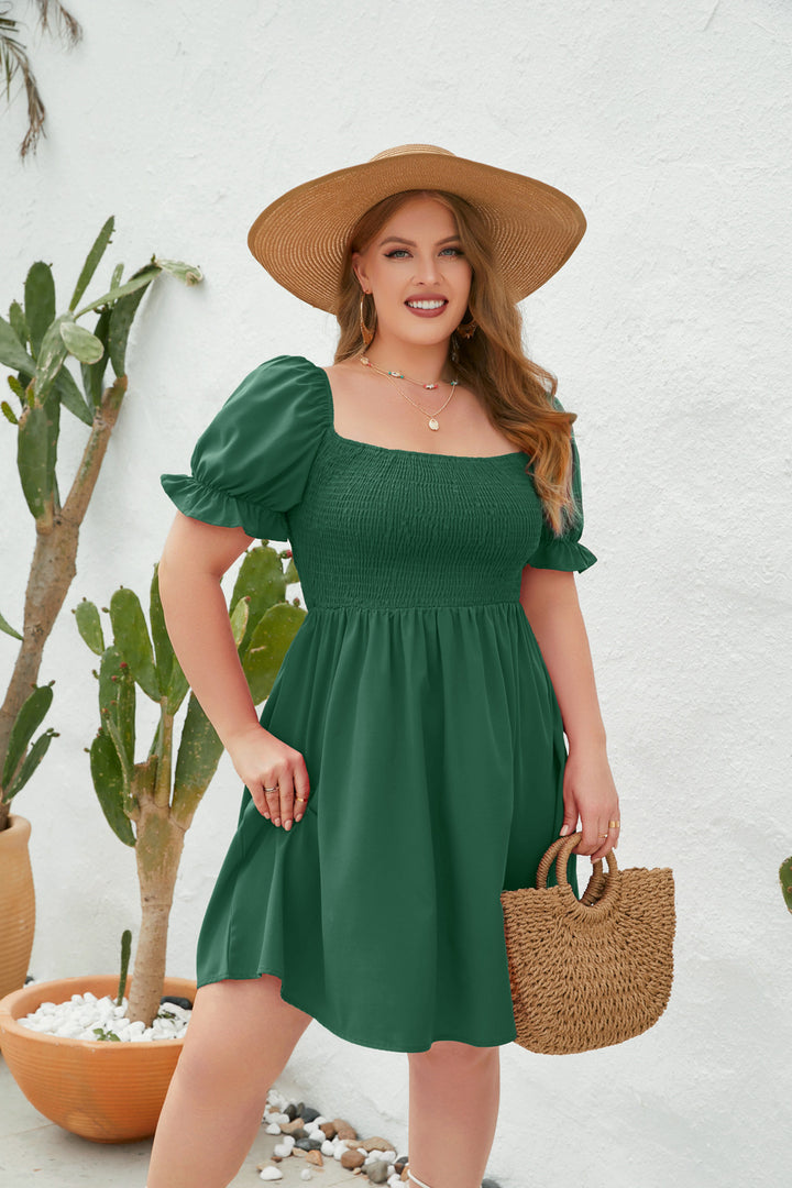 Damen Leichtes Sommerkleid mit schulterfreier Passform und voluminösen Puffärmeln Drune
