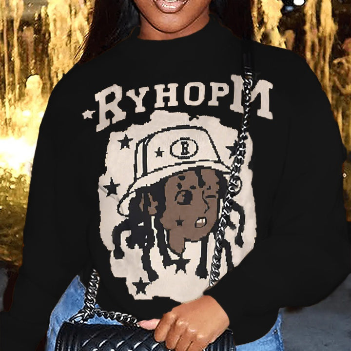 Damen Oversized Sweater mit künstlerischem Grafikdruck Drune