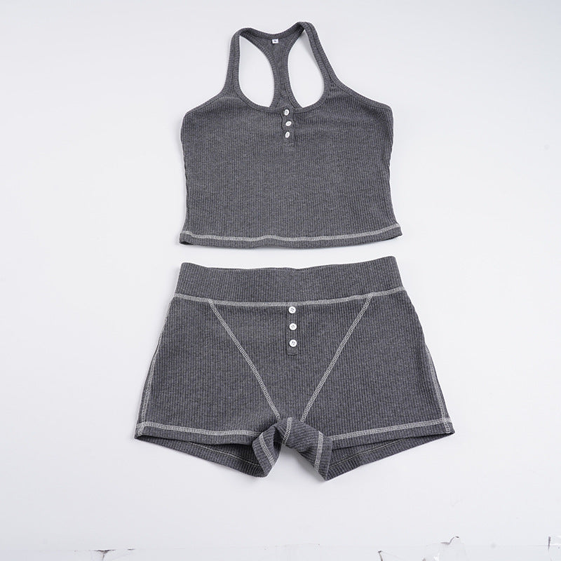 Damen Sportliches Top- und Shorts-Set aus weichem Rippmaterial Drune