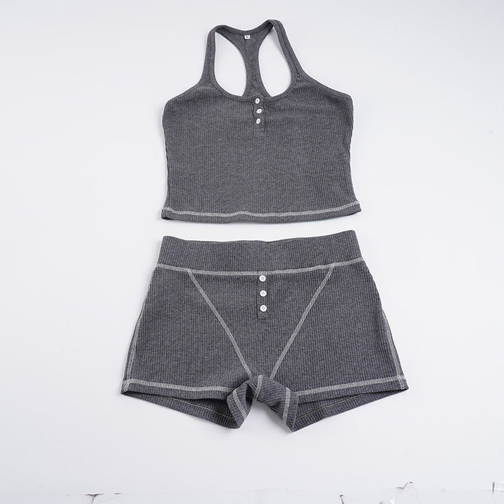 Damen Sportliches Top- und Shorts-Set aus weichem Rippmaterial Drune