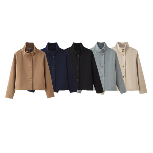 Damen modische Jacke mit hochgeschlossenem Kragen und Knopfdetails Drune