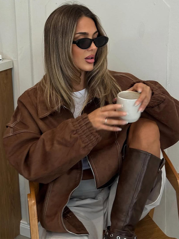 Damen Oversized Kunstlederjacke mit lässigem Schnitt Drune
