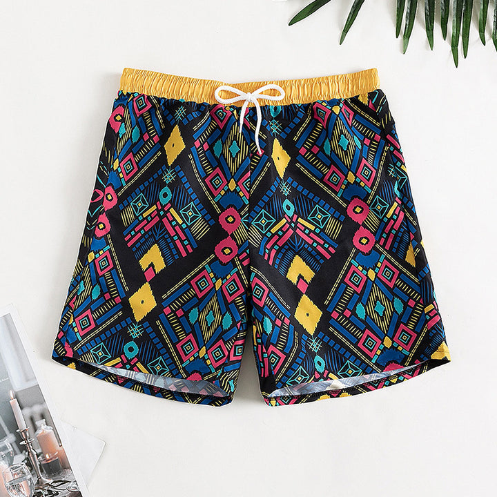 Damen Badeshorts mit elastischem Bund und farbigen geometrischen Mustern Drune