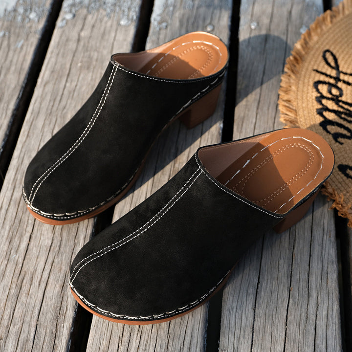 Damen Elegante Clogs aus hochwertigem Wildleder mit komfortablem Blockabsatz Drune
