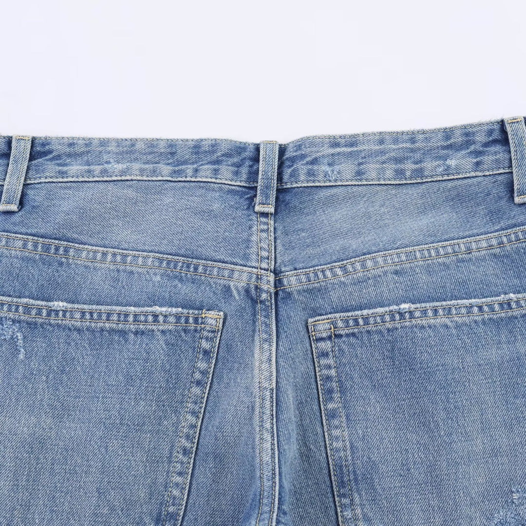Damen Flared Jeans mit Destroyed-Effekten und Fransenabschlüssen Drune