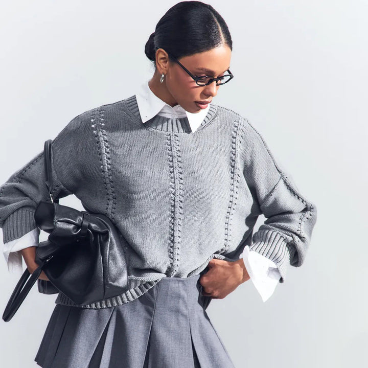 Damen Übergroßer Strickpullover mit luftiger Struktur und besonderen Details Drune