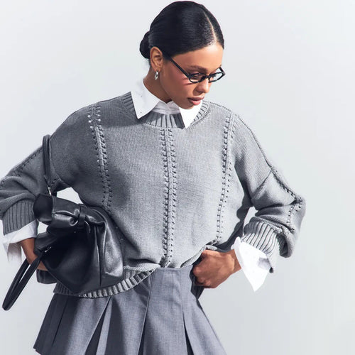 Damen lässiger Strickpullover mit luftigen Designelementen und überschnittenen Schultern Drune