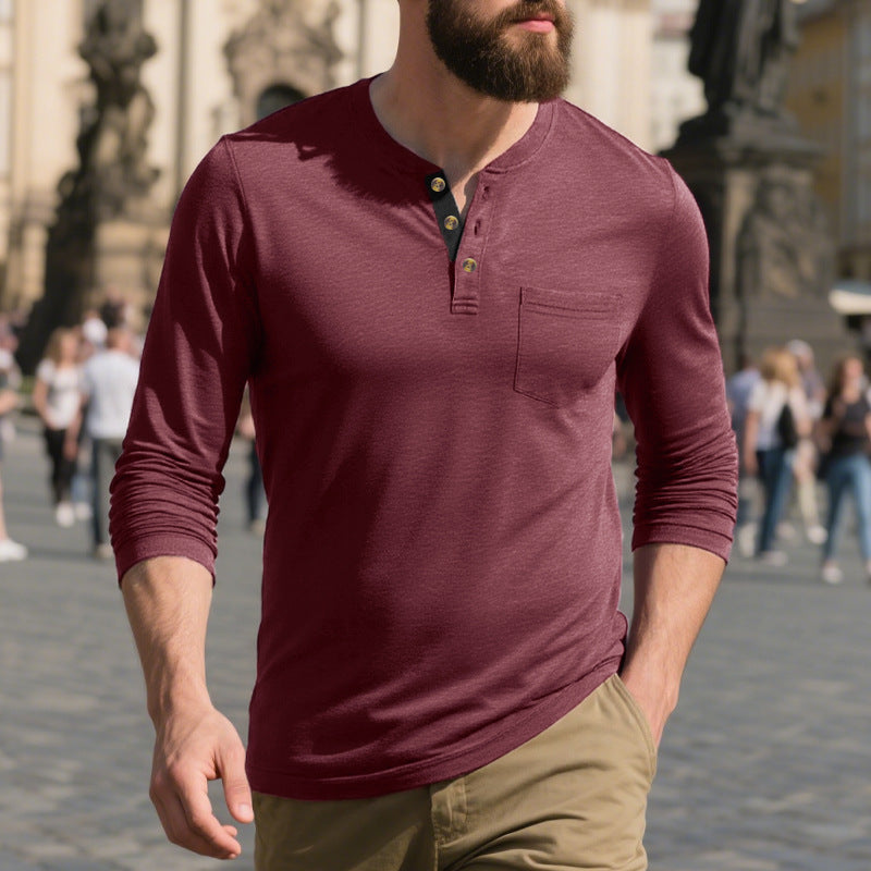 Herren Langarmshirt mit Knopfleiste und Brusttasche Drune