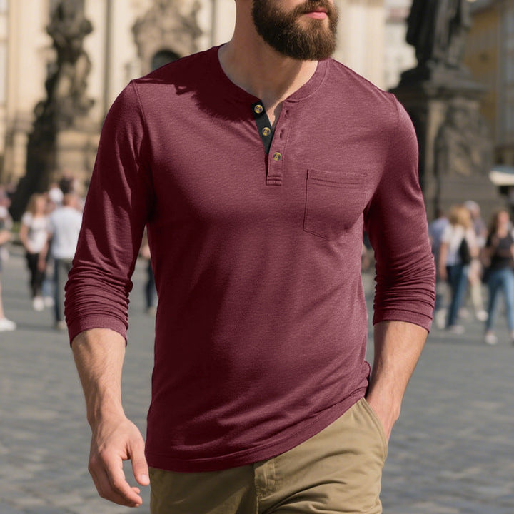 Herren Langarmshirt mit Knopfleiste und Brusttasche Drune