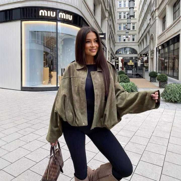 Damen lässige Oversized-Jacke aus weichem Baumwollmischgewebe Drune